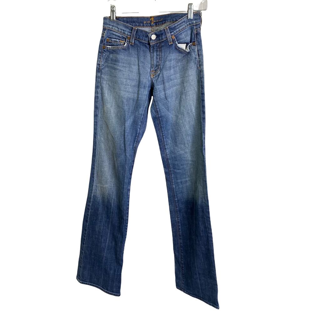 7 For All Mankind Bootcut Jeans Medium Wash Blue Squiggle Low Rise 27 U075XL055U